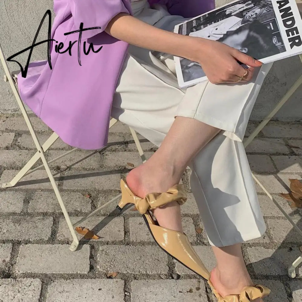 Aiertu New Pointed Toe Stiletto Heel Closed Toe Lazy Women's Sandals Aiertu