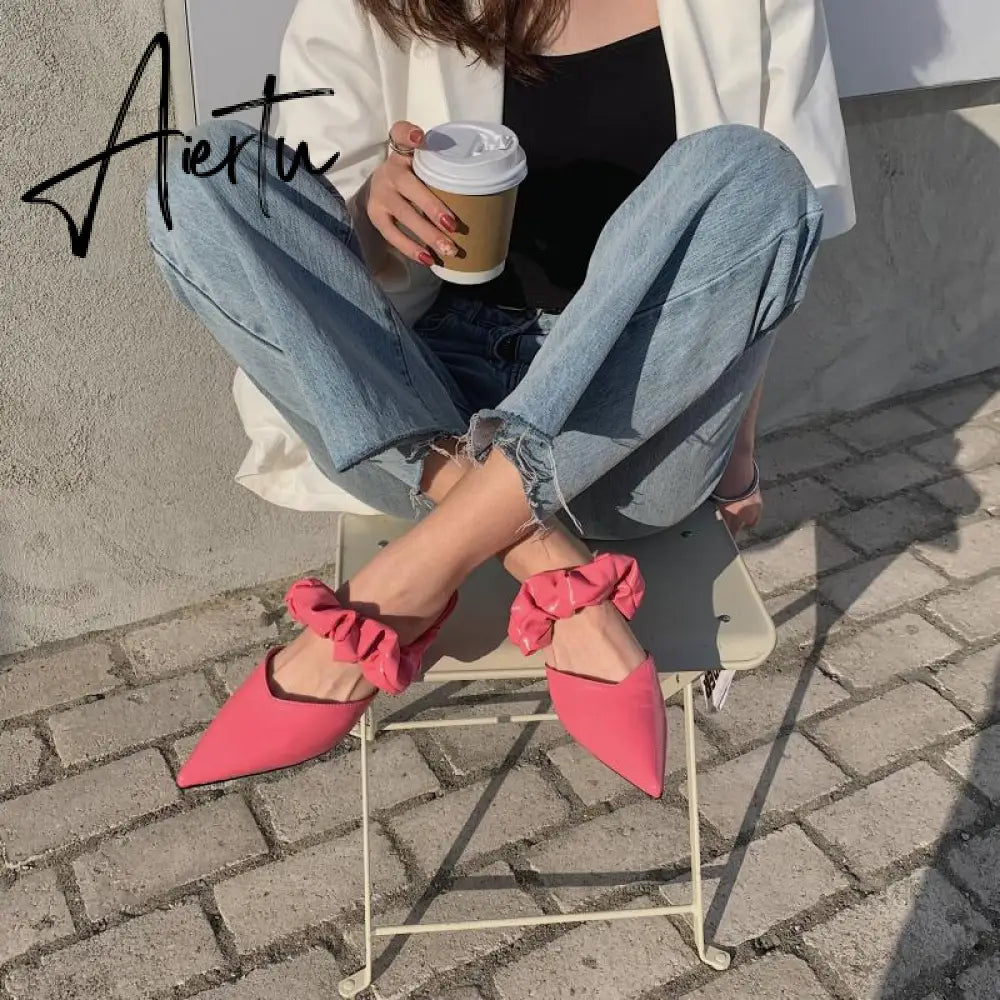 Aiertu New Pointed Toe Stiletto Heel Closed Toe Lazy Women's Sandals Aiertu