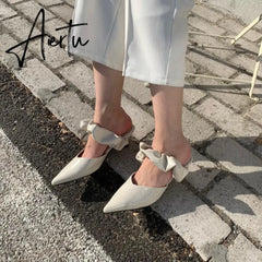 Aiertu New Pointed Toe Stiletto Heel Closed Toe Lazy Women's Sandals Aiertu