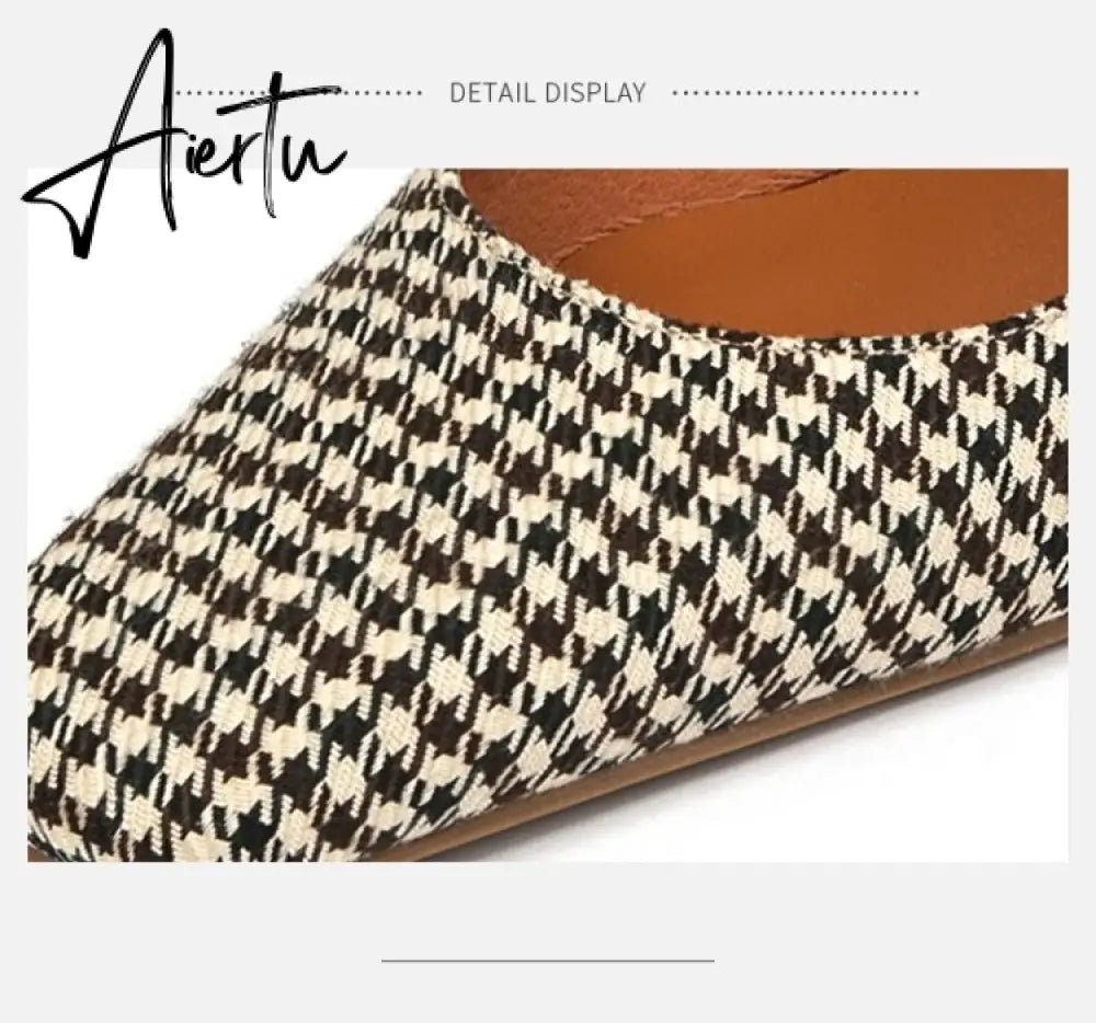 Aiertu New   Sandles Women Square Toe Thick Heel French Retro Women Shoes Pearl Buckle High Heel Party Sandals Houndstooth Pattern Aiertu