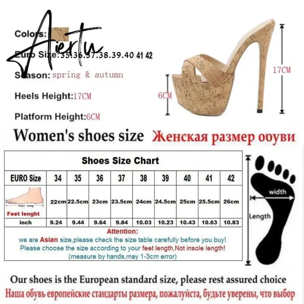 Aiertu NEW Sexy 17CM Thin Heels Slippers Women 2024 Summer  Platform High Heel Peep Toe Fashion Slip-On Party Shoes Apricot Aiertu