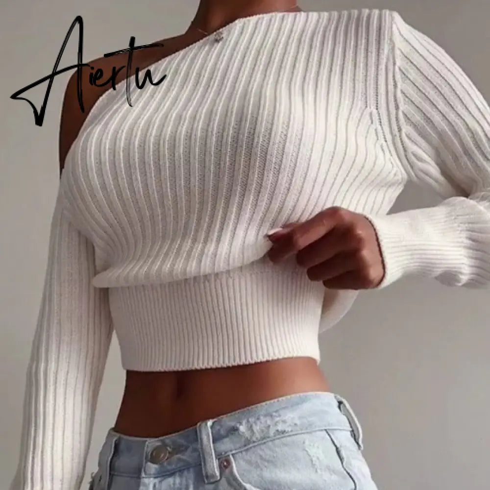 Aiertu New Sexy Off Shoulder Women' Sweater Jumper Spring Long Sleeve Knitted Crop Tops Fashion Solid Lady Pullover Sweaters Streetwear Aiertu