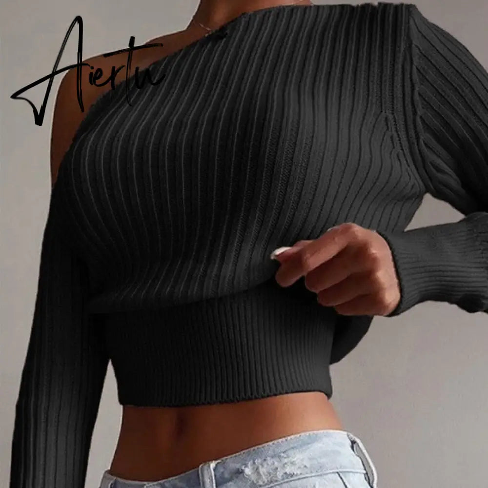 Aiertu New Sexy Off Shoulder Women' Sweater Jumper Spring Long Sleeve Knitted Crop Tops Fashion Solid Lady Pullover Sweaters Streetwear Aiertu