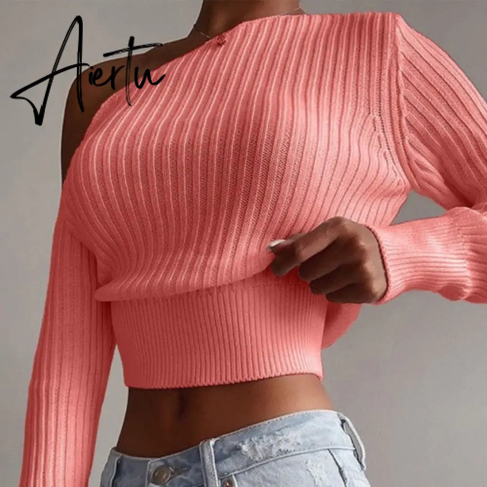 Aiertu New Sexy Off Shoulder Women' Sweater Jumper Spring Long Sleeve Knitted Crop Tops Fashion Solid Lady Pullover Sweaters Streetwear Aiertu