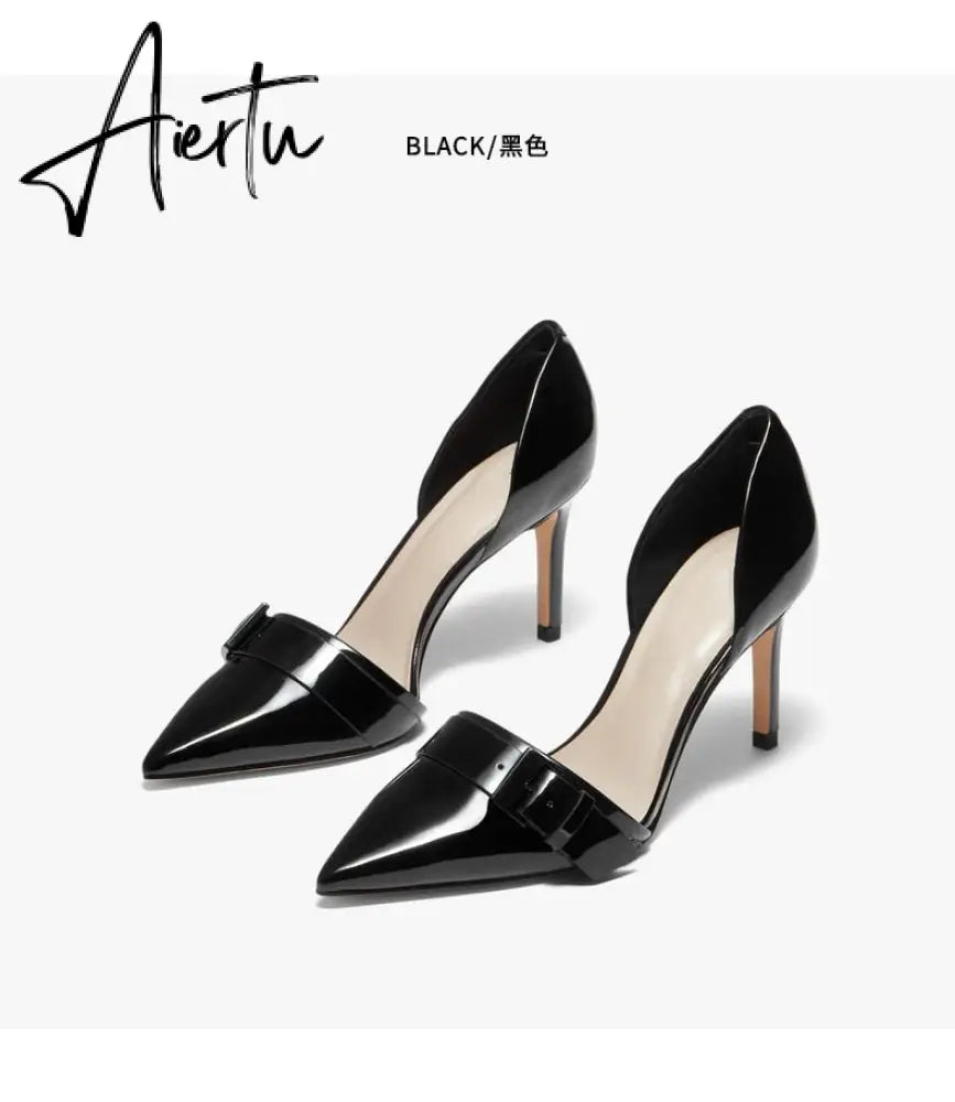 Aiertu  New Spring Autumn Shoes Glossy Leather Temperament Point Toe  Stiletto High Heels Lady Sandals D’Orsay Design Pumps With  S Aiertu