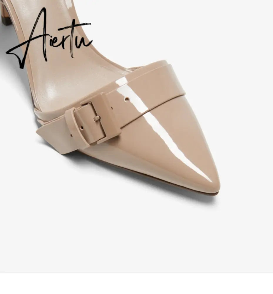 Aiertu  New Spring Autumn Shoes Glossy Leather Temperament Point Toe  Stiletto High Heels Lady Sandals D’Orsay Design Pumps With  S Aiertu