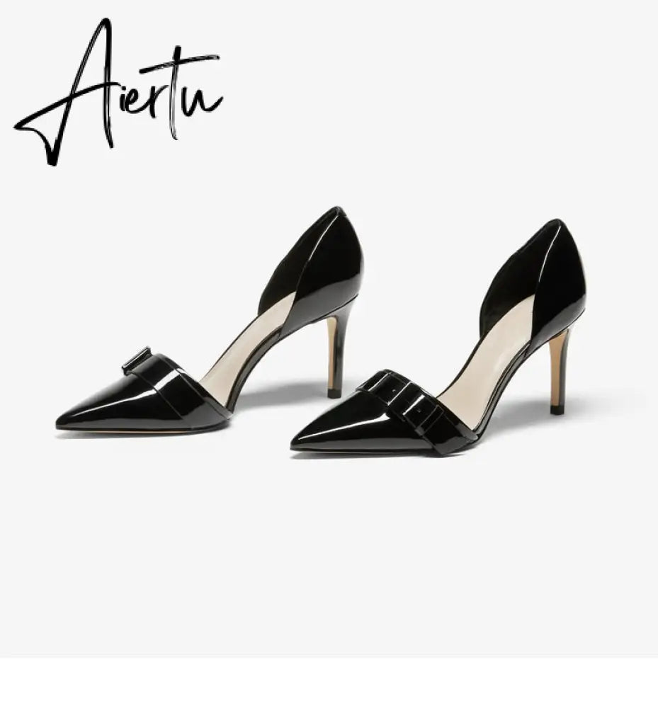 Aiertu  New Spring Autumn Shoes Glossy Leather Temperament Point Toe  Stiletto High Heels Lady Sandals D’Orsay Design Pumps With  S Aiertu