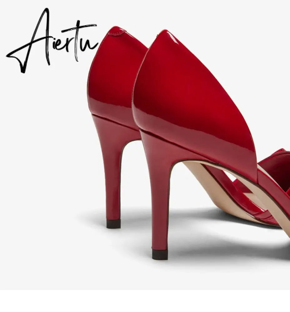 Aiertu  New Spring Autumn Shoes Glossy Leather Temperament Point Toe  Stiletto High Heels Lady Sandals D’Orsay Design Pumps With  S Aiertu