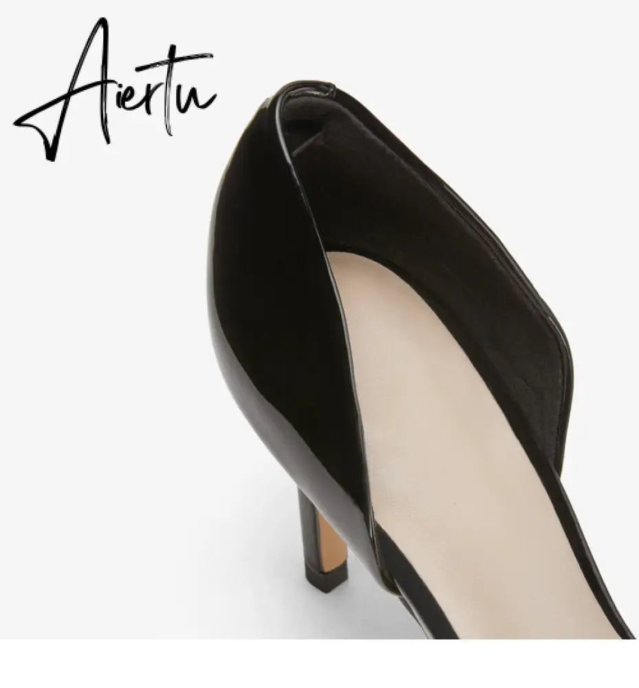 Aiertu  New Spring Autumn Shoes Glossy Leather Temperament Point Toe  Stiletto High Heels Lady Sandals D’Orsay Design Pumps With  S Aiertu