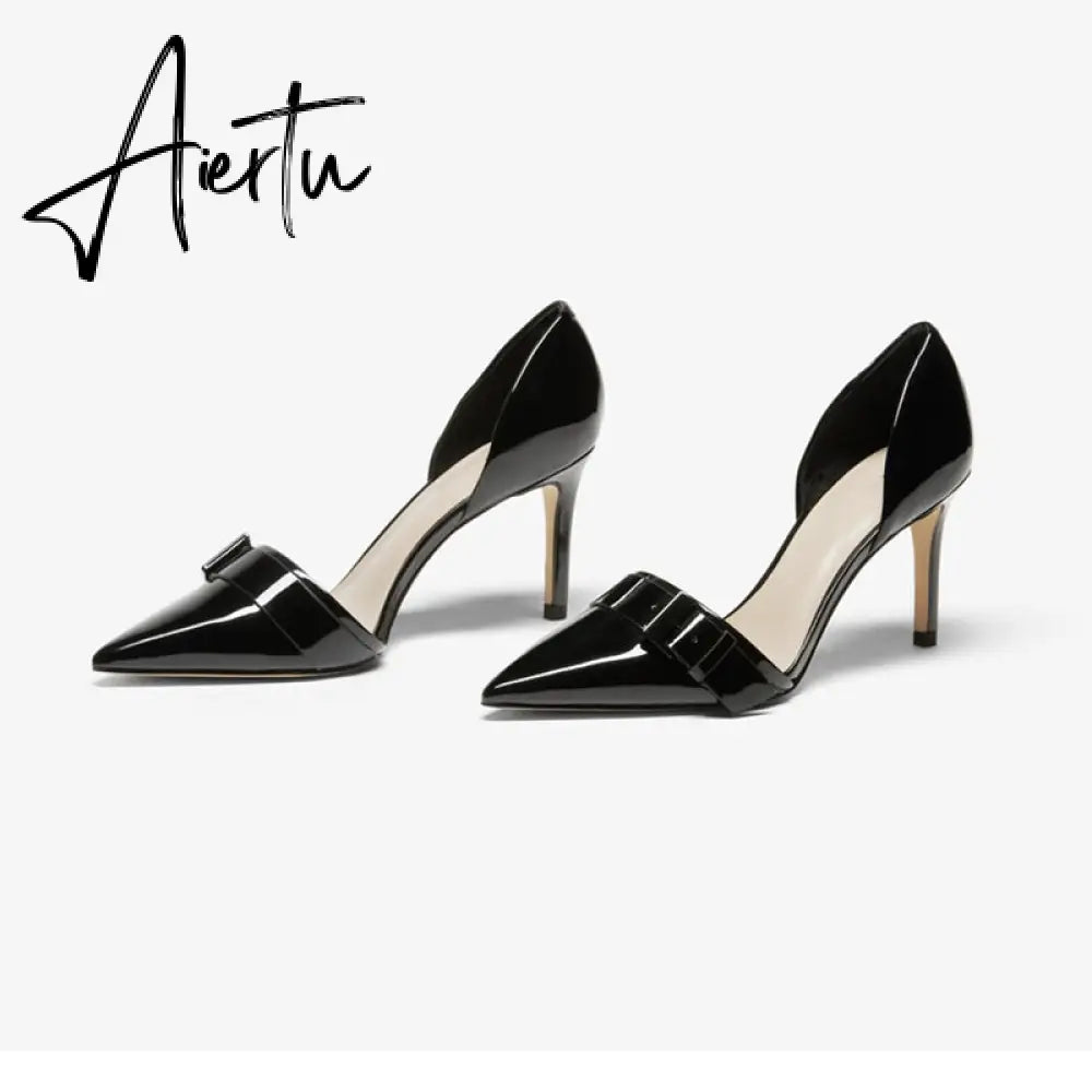Aiertu  New Spring Autumn Shoes Glossy Leather Temperament Point Toe  Stiletto High Heels Lady Sandals D’Orsay Design Pumps With  S Aiertu