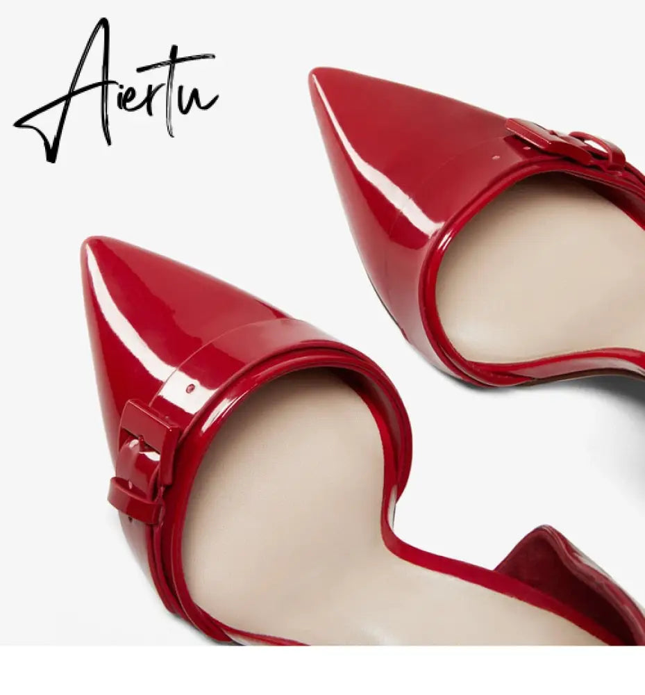 Aiertu  New Spring Autumn Shoes Glossy Leather Temperament Point Toe  Stiletto High Heels Lady Sandals D’Orsay Design Pumps With  S Aiertu