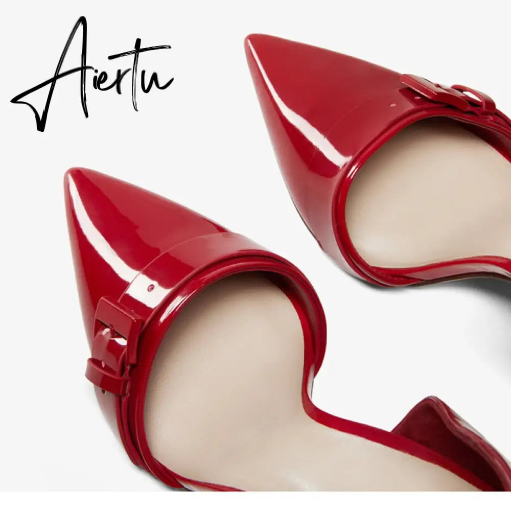 Aiertu  New Spring Autumn Shoes Glossy Leather Temperament Point Toe  Stiletto High Heels Lady Sandals D’Orsay Design Pumps With  S Aiertu