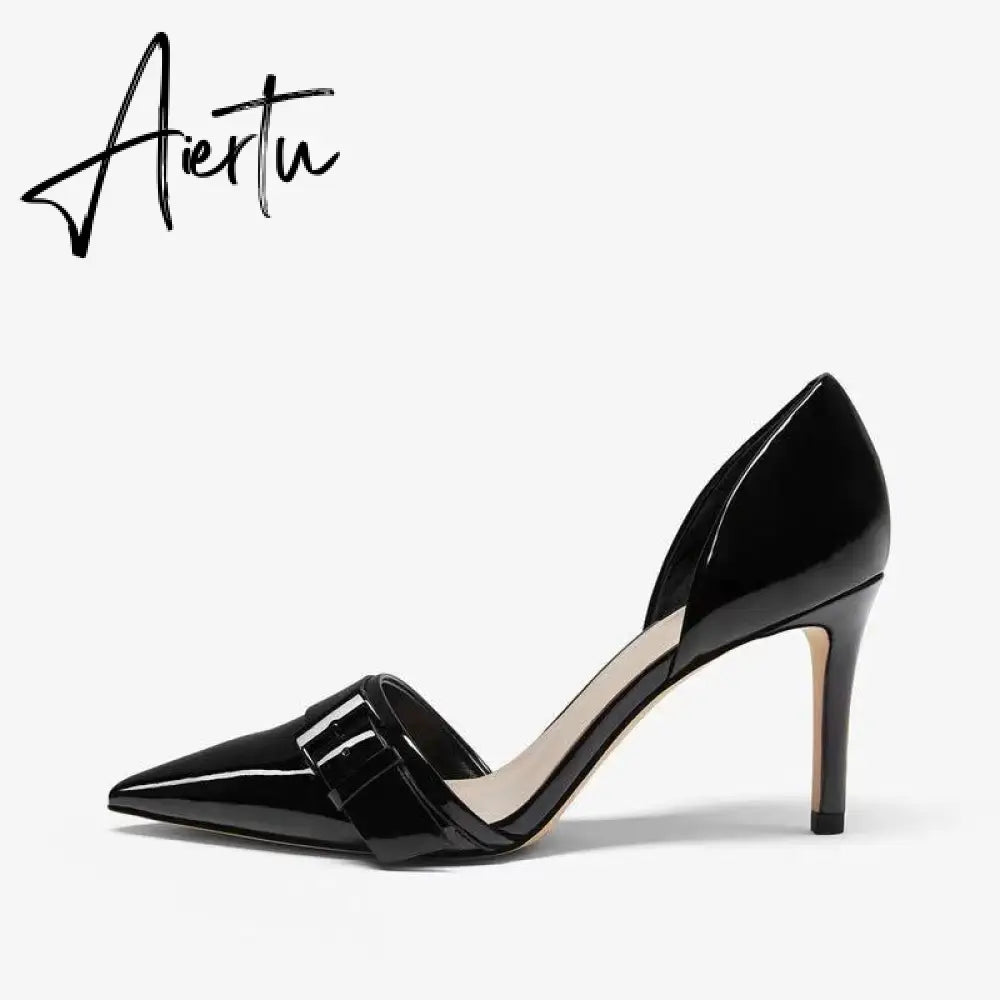 Aiertu  New Spring Autumn Shoes Glossy Leather Temperament Point Toe  Stiletto High Heels Lady Sandals D’Orsay Design Pumps With  S Aiertu