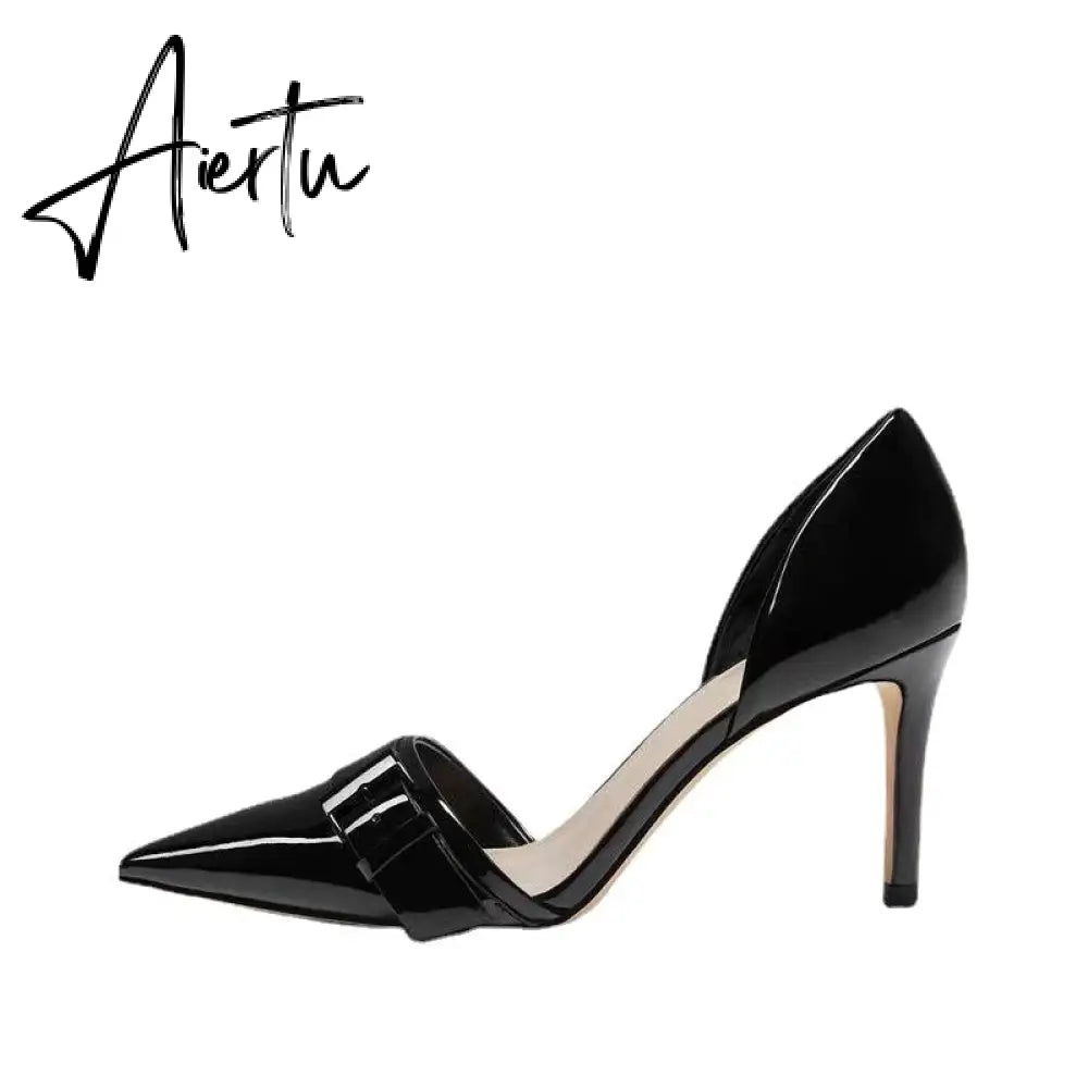 Aiertu  New Spring Autumn Shoes Glossy Leather Temperament Point Toe  Stiletto High Heels Lady Sandals D’Orsay Design Pumps With  S Aiertu