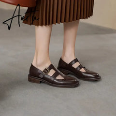 Aiertu New Spring Genuine Leather Women Shoes GLADIATOR Round Toe Casual Buckle Strap Platform Heels Shallow Shoes Women pumps Aiertu