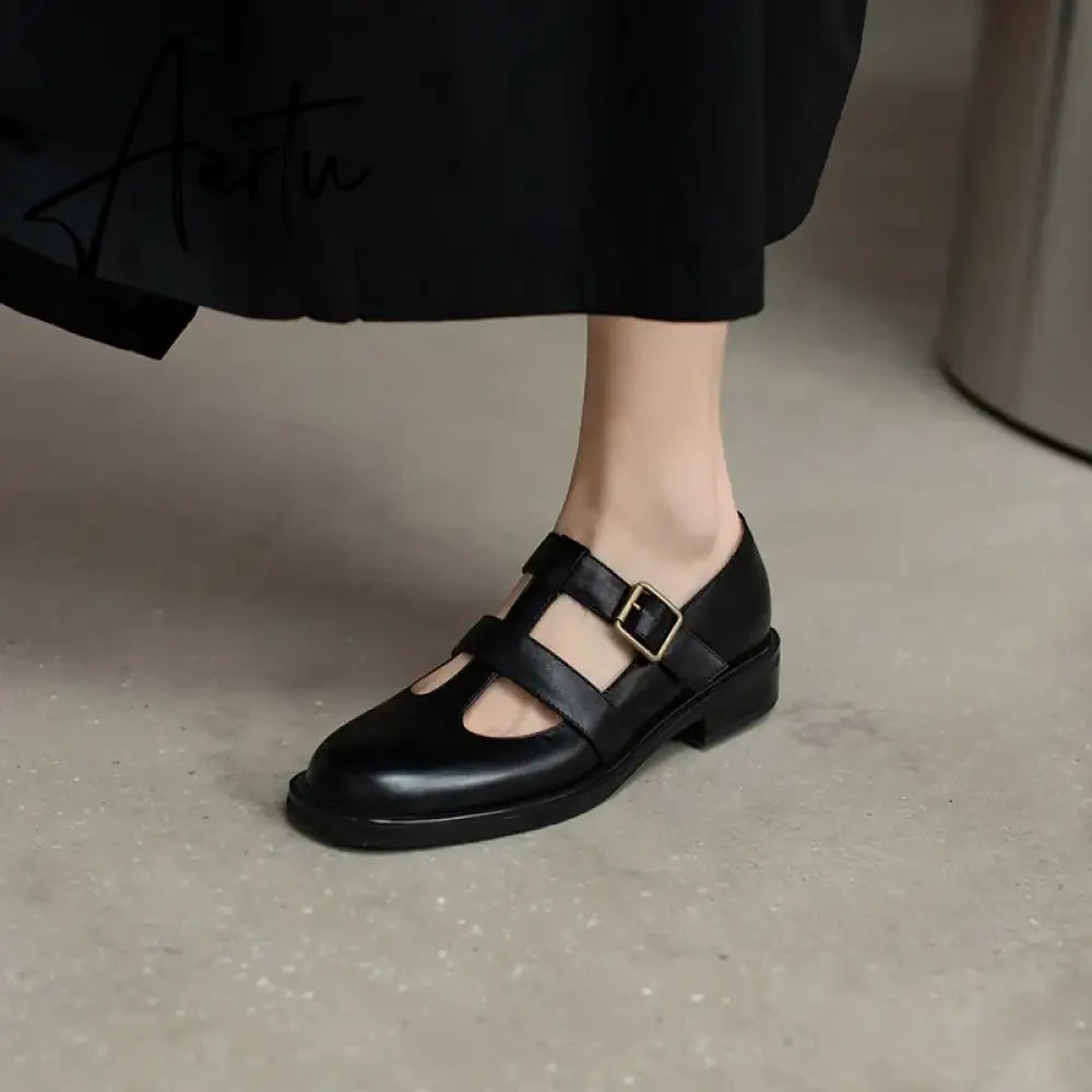 Aiertu New Spring Genuine Leather Women Shoes GLADIATOR Round Toe Casual Buckle Strap Platform Heels Shallow Shoes Women pumps Aiertu