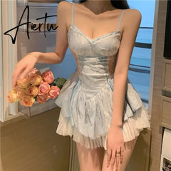 Aiertu  New Spring Summer Fashion Sexy Party Slim Women Pleated Elastic High Waist Chic Strap Short Mini Dress Female Aiertu