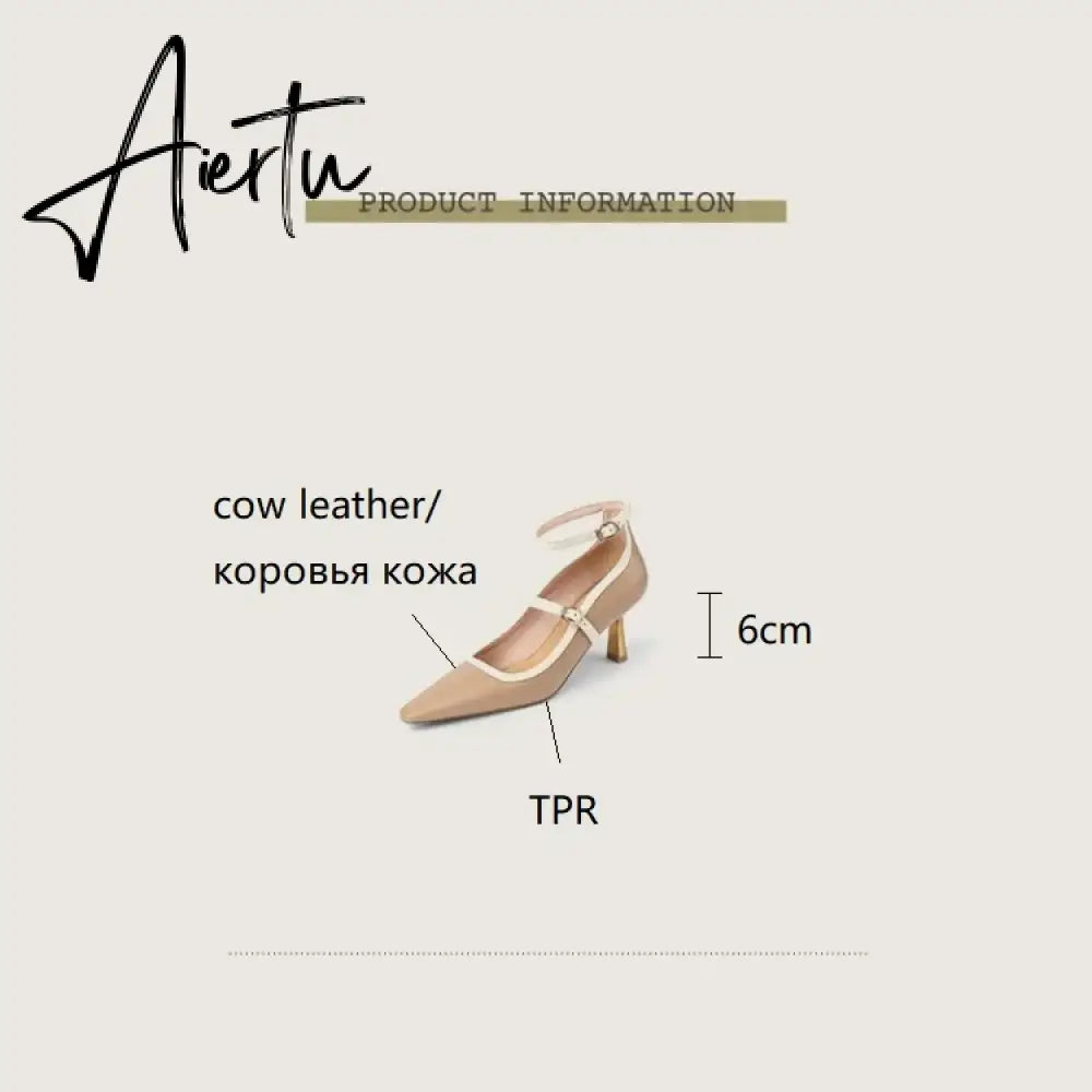 Aiertu NEW Spring/Summer Women Shoes Pointed Toe Thin Heel Pumps for Women Elegant Cow Leather Shoes sexy High Heels Elegant Mary Janes Aiertu