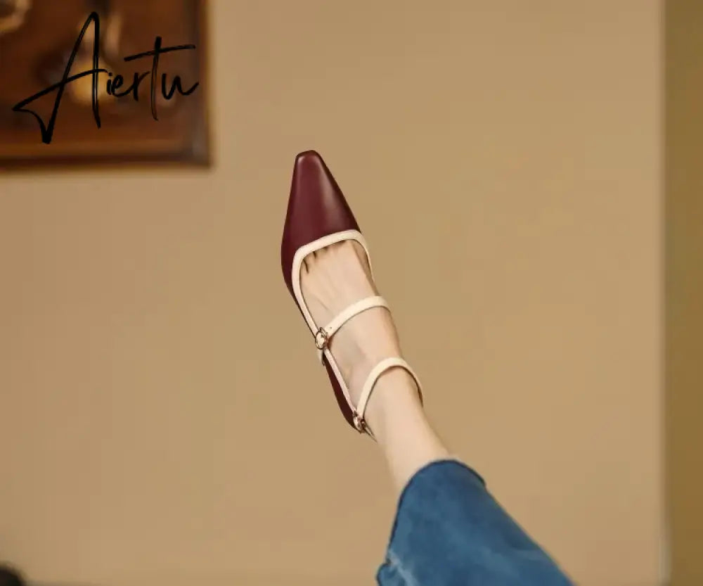 Aiertu NEW Spring/Summer Women Shoes Pointed Toe Thin Heel Pumps for Women Elegant Cow Leather Shoes sexy High Heels Elegant Mary Janes Aiertu