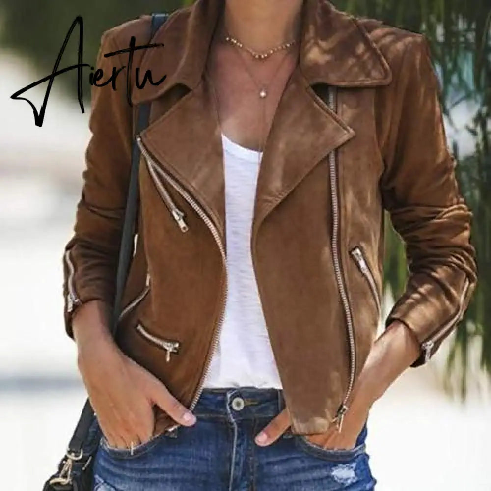 Aiertu New style women's jacket autumn and winter new style lapel zipper short women's jacket coat women Aiertu