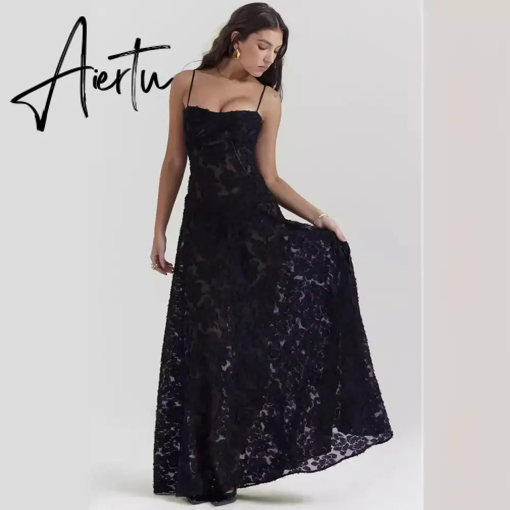 Aiertu New Summer Elegant Maxi Dress 2024 New Arrival Purple Spaghetti Strap Wedding Guest Dress Lace Up Party Dresses Aiertu