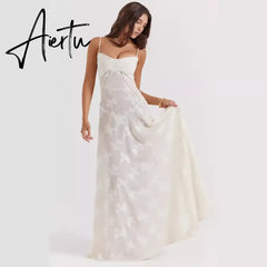 Aiertu New Summer Elegant Maxi Dress 2024 New Arrival Purple Spaghetti Strap Wedding Guest Dress Lace Up Party Dresses Aiertu
