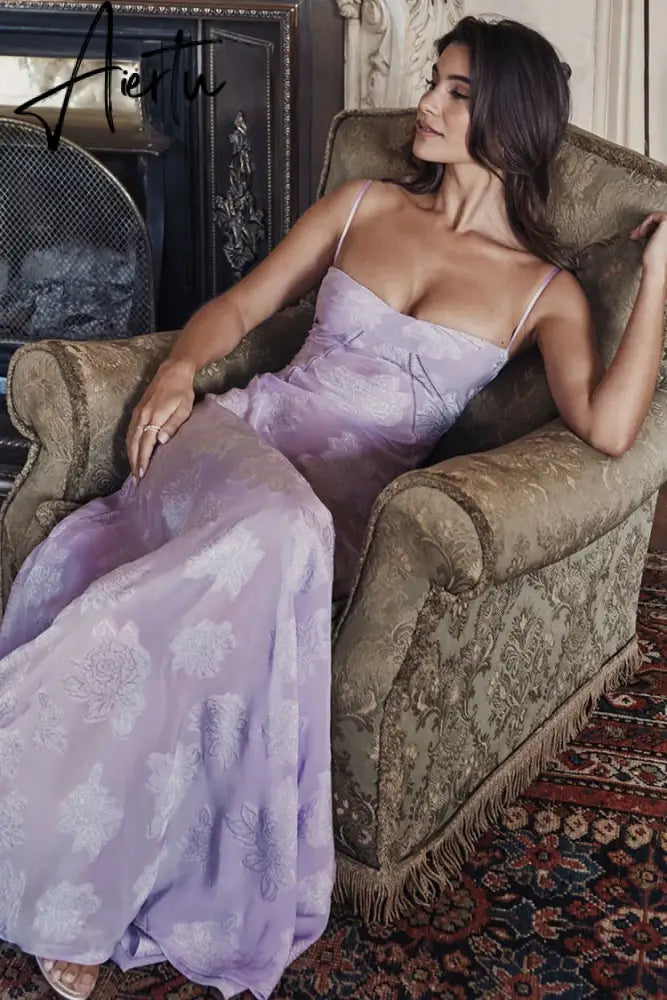 Aiertu New Summer Elegant Maxi Dress 2024 New Arrival Purple Spaghetti Strap Wedding Guest Dress Lace Up Party Dresses Aiertu