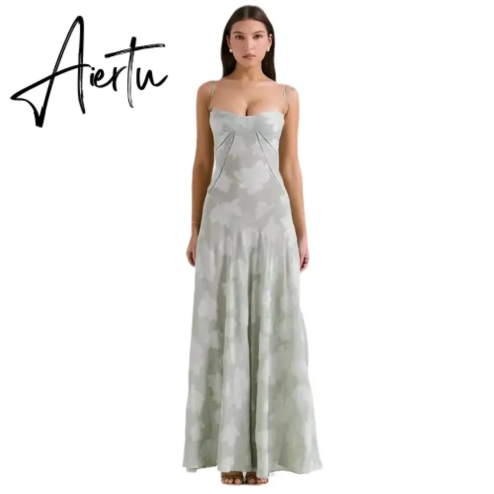 Aiertu New Summer Elegant Maxi Dress 2024 New Arrival Purple Spaghetti Strap Wedding Guest Dress Lace Up Party Dresses Aiertu