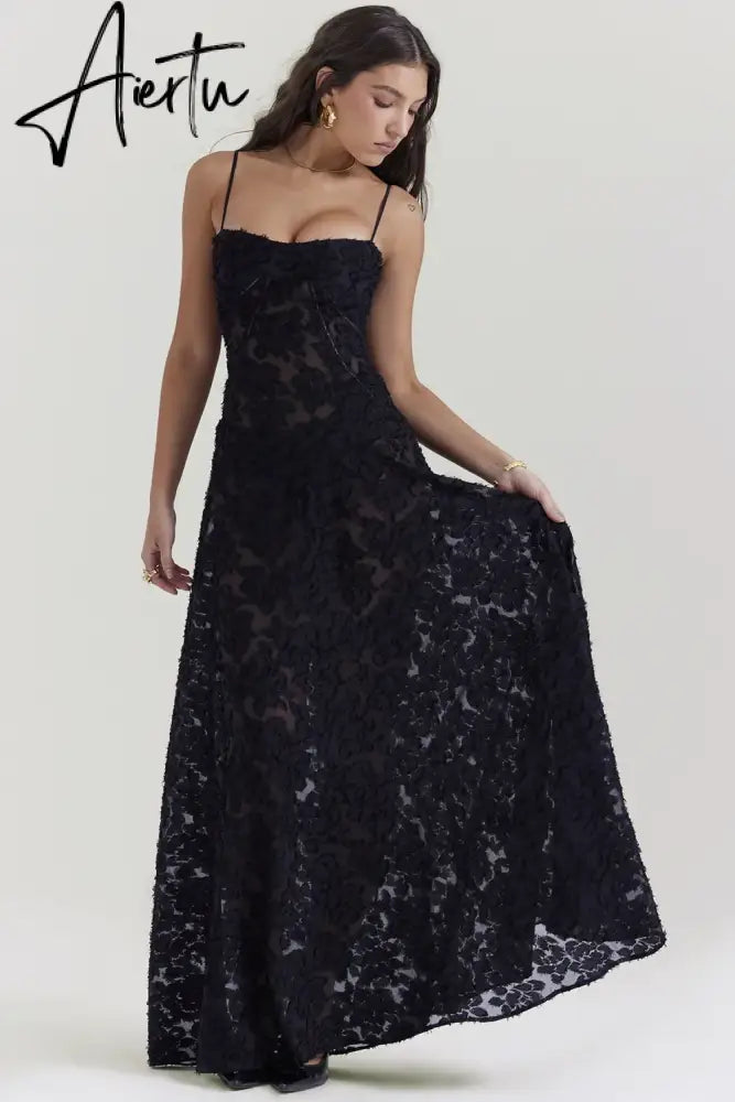 Aiertu New Summer Elegant Maxi Dress 2024 New Arrival Purple Spaghetti Strap Wedding Guest Dress Lace Up Party Dresses Aiertu