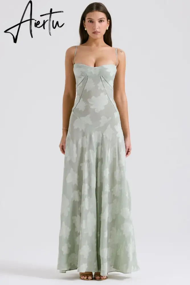 Aiertu New Summer Elegant Maxi Dress 2024 New Arrival Purple Spaghetti Strap Wedding Guest Dress Lace Up Party Dresses Aiertu