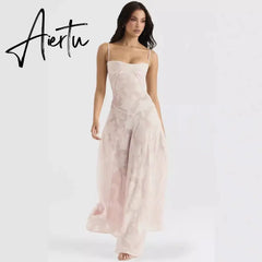 Aiertu New Summer Elegant Maxi Dress 2024 New Arrival Purple Spaghetti Strap Wedding Guest Dress Lace Up Party Dresses Aiertu