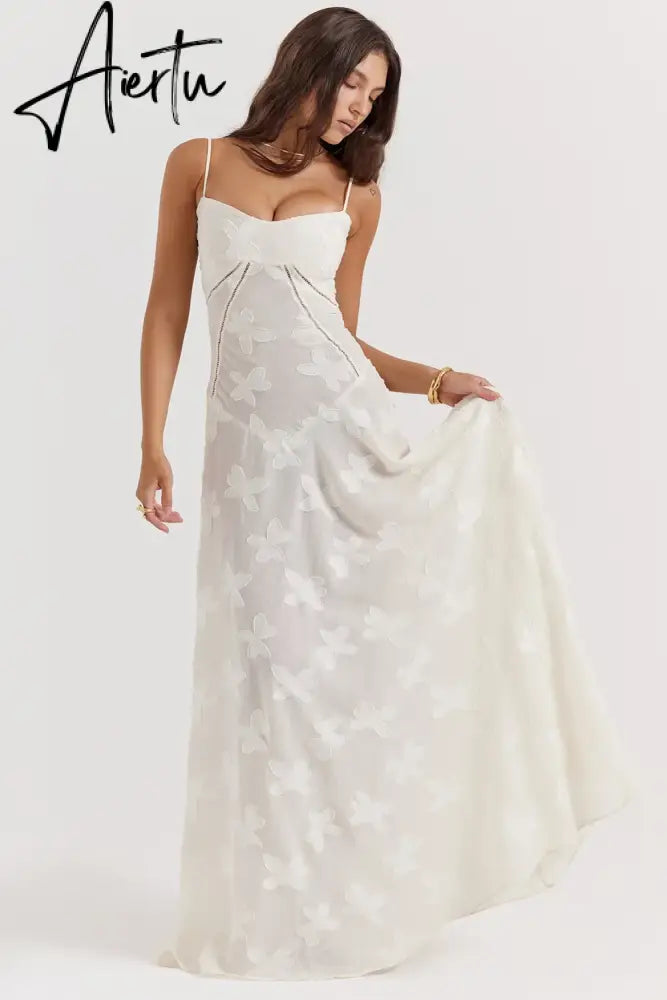 Aiertu New Summer Elegant Maxi Dress 2024 New Arrival Purple Spaghetti Strap Wedding Guest Dress Lace Up Party Dresses Aiertu