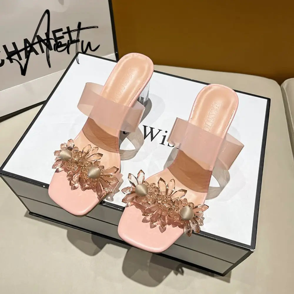 Aiertu New Summer Transparent Slippers Women Fashion Open Toe Crystal Wedges High Heels Female Slides Flower Sandals for Womens Aiertu