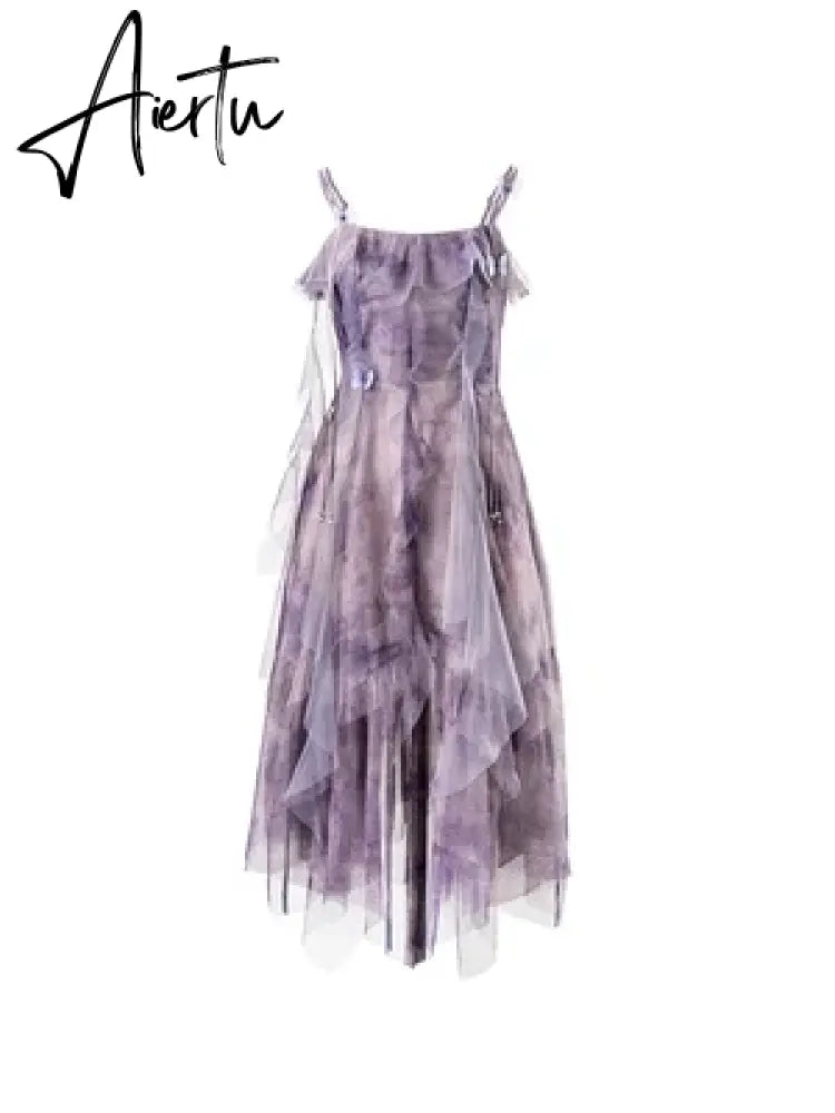 Aiertu NEW Women Gothic Ruffle autumn Sleeveless Midi Dress Mesh Party Dress Female Solid prom Dress vestidos para Aiertu