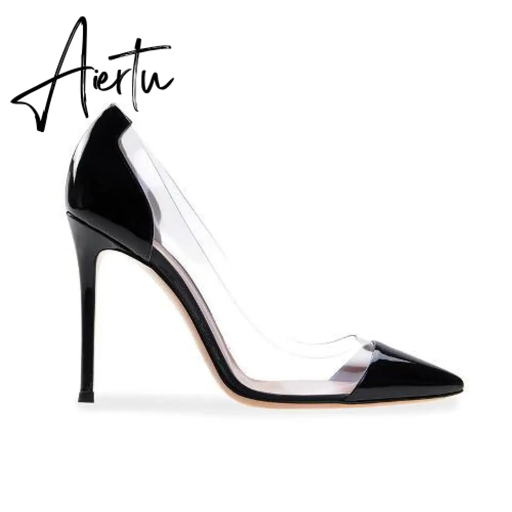 Aiertu New Women Pumps PVC Transparent High Heels Sexy Pointed Toe Leopard Grain Party Shoes Lady Thin Heels Pumps Size 40 Aiertu