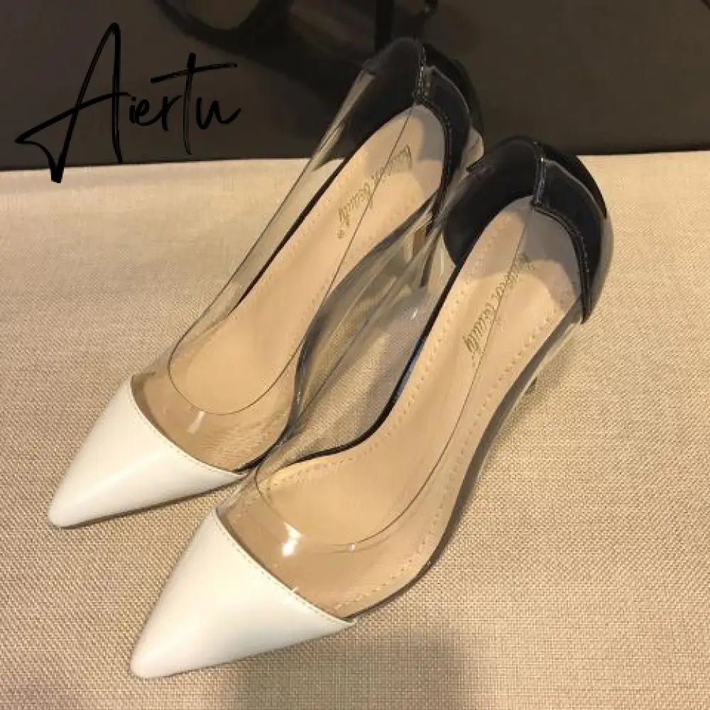 Aiertu New Women Pumps PVC Transparent High Heels Sexy Pointed Toe Leopard Grain Party Shoes Lady Thin Heels Pumps Size 40 Aiertu