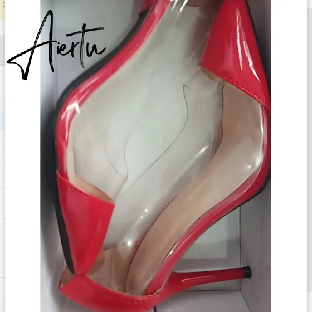 Aiertu New Women Pumps PVC Transparent High Heels Sexy Pointed Toe Leopard Grain Party Shoes Lady Thin Heels Pumps Size 40 Aiertu