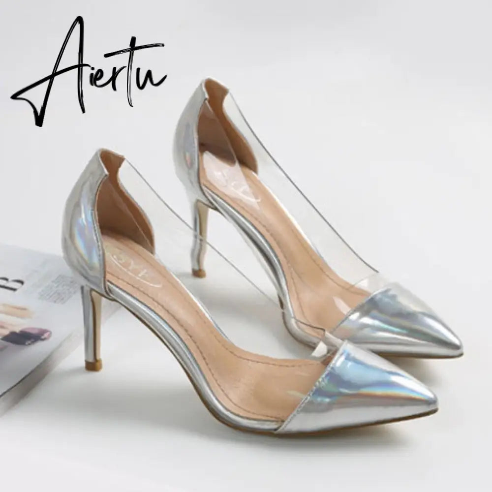 Aiertu New Women Pumps PVC Transparent High Heels Sexy Pointed Toe Leopard Grain Party Shoes Lady Thin Heels Pumps Size 40 Aiertu