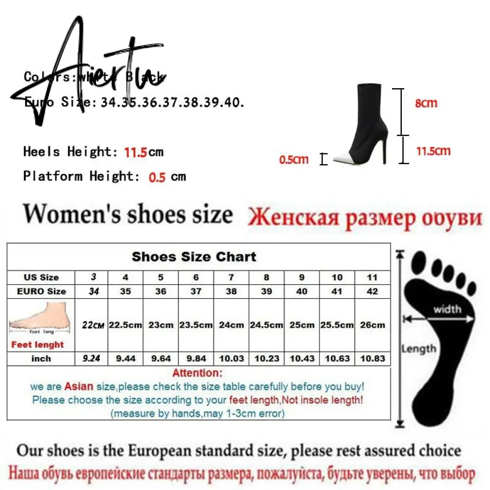 Aiertu New Women Sock Boots Pointed Toe Elastic High Boots Slip On High Heel Ankle Boots Women Pumps Stiletto Botas Aiertu