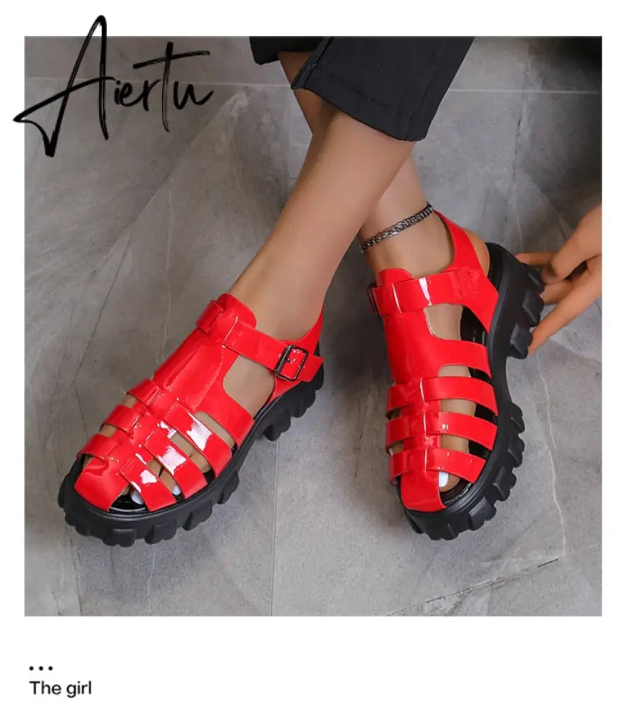 Aiertu New Women's Sandals Summer Breathable and Comfortable Designer Toe Sandals Thick Bottom Waterproof Platform Roman Sandals Aiertu