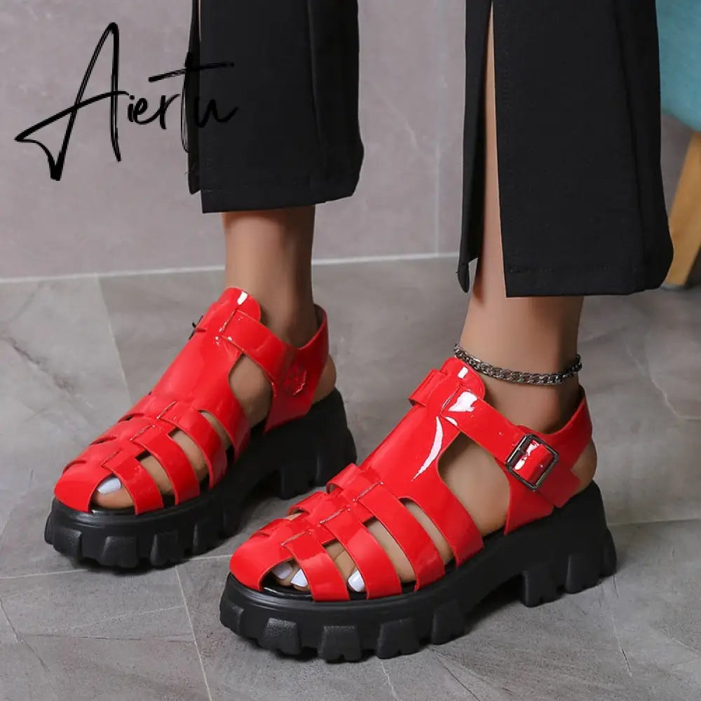 Aiertu New Women's Sandals Summer Breathable and Comfortable Designer Toe Sandals Thick Bottom Waterproof Platform Roman Sandals Aiertu