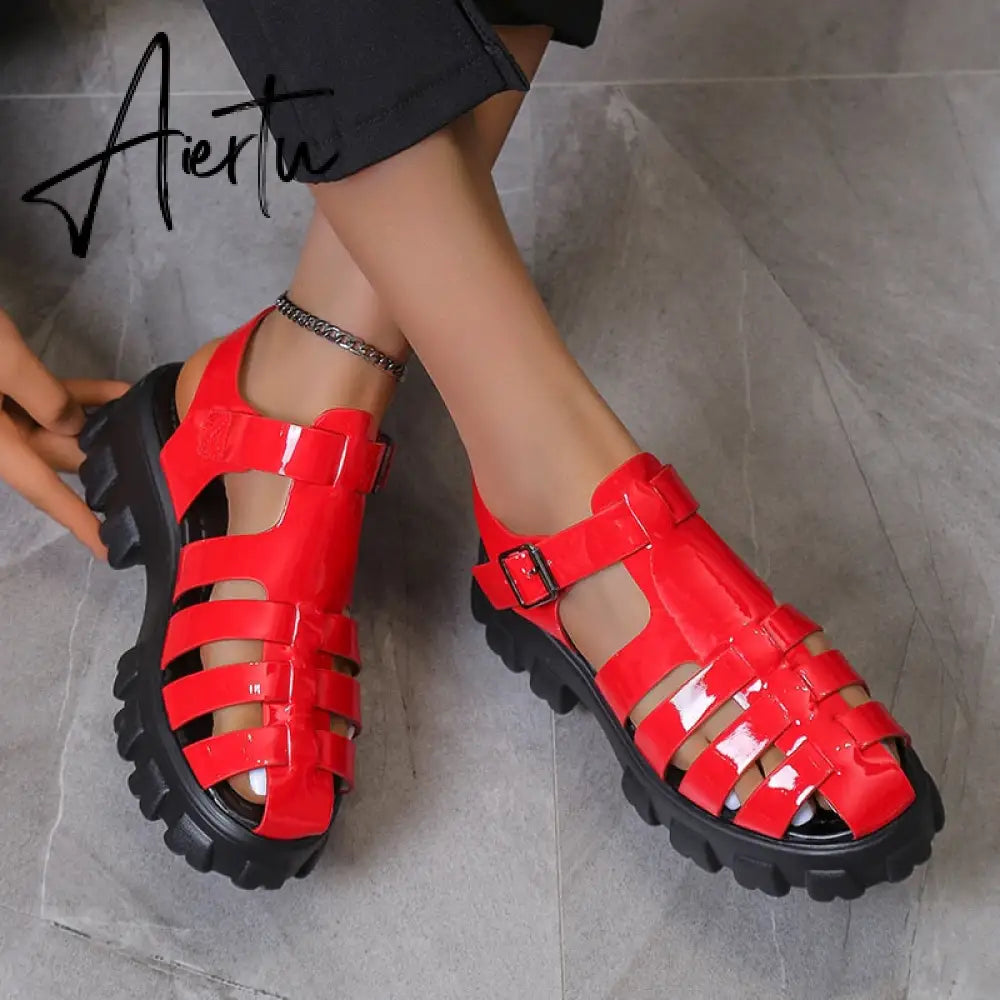 Aiertu New Women's Sandals Summer Breathable and Comfortable Designer Toe Sandals Thick Bottom Waterproof Platform Roman Sandals Aiertu
