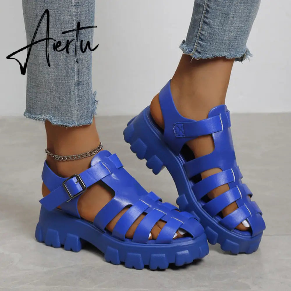 Aiertu New Women's Sandals Summer Breathable and Comfortable Designer Toe Sandals Thick Bottom Waterproof Platform Roman Sandals Aiertu