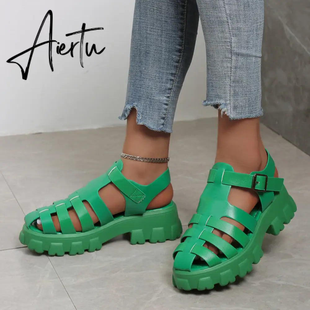 Aiertu New Women's Sandals Summer Breathable and Comfortable Designer Toe Sandals Thick Bottom Waterproof Platform Roman Sandals Aiertu
