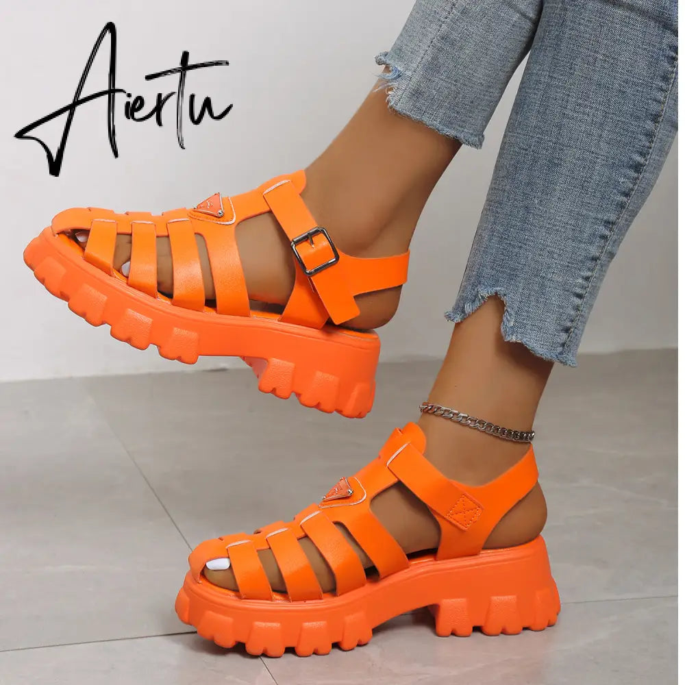Aiertu New Women's Sandals Summer Breathable and Comfortable Designer Toe Sandals Thick Bottom Waterproof Platform Roman Sandals Aiertu