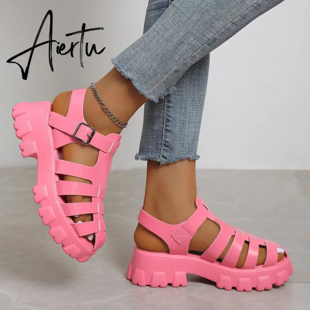 Aiertu New Women's Sandals Summer Breathable and Comfortable Designer Toe Sandals Thick Bottom Waterproof Platform Roman Sandals Aiertu
