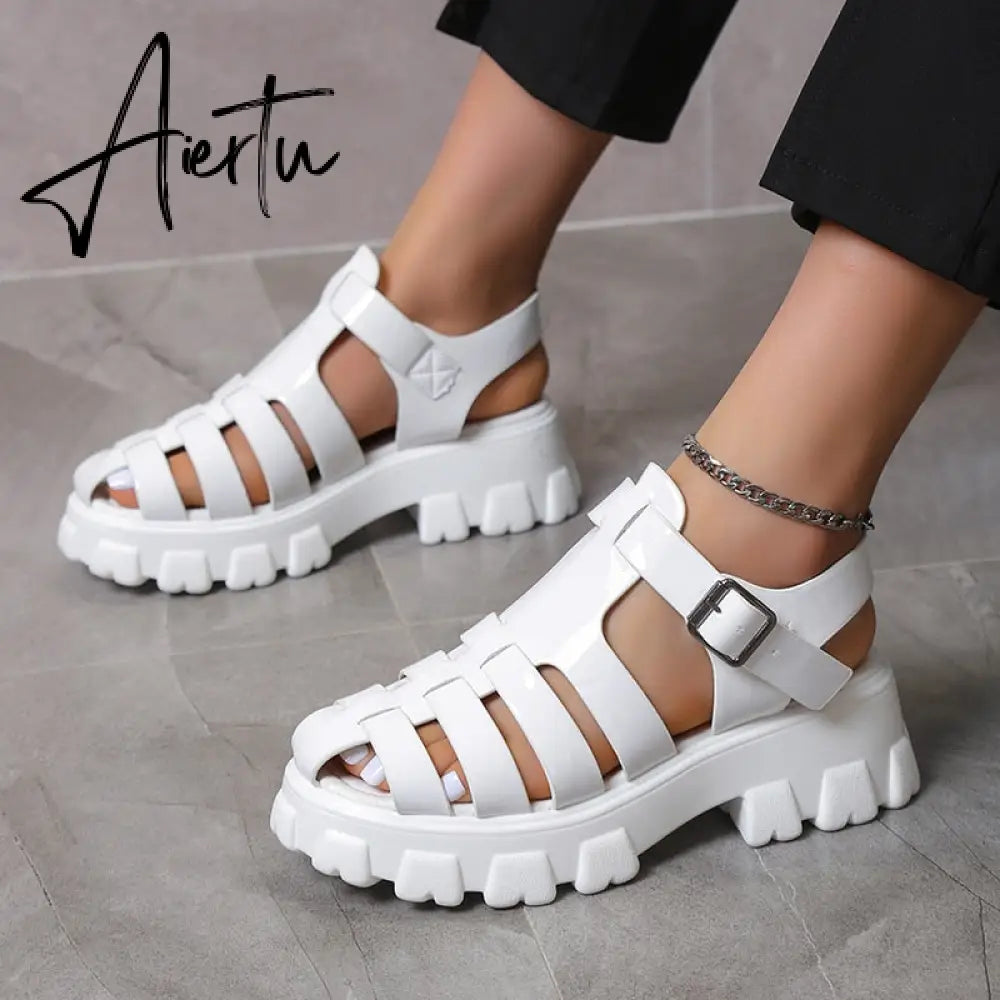 Aiertu New Women's Sandals Summer Breathable and Comfortable Designer Toe Sandals Thick Bottom Waterproof Platform Roman Sandals Aiertu