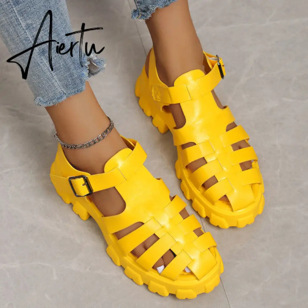 Aiertu New Women's Sandals Summer Breathable and Comfortable Designer Toe Sandals Thick Bottom Waterproof Platform Roman Sandals Aiertu
