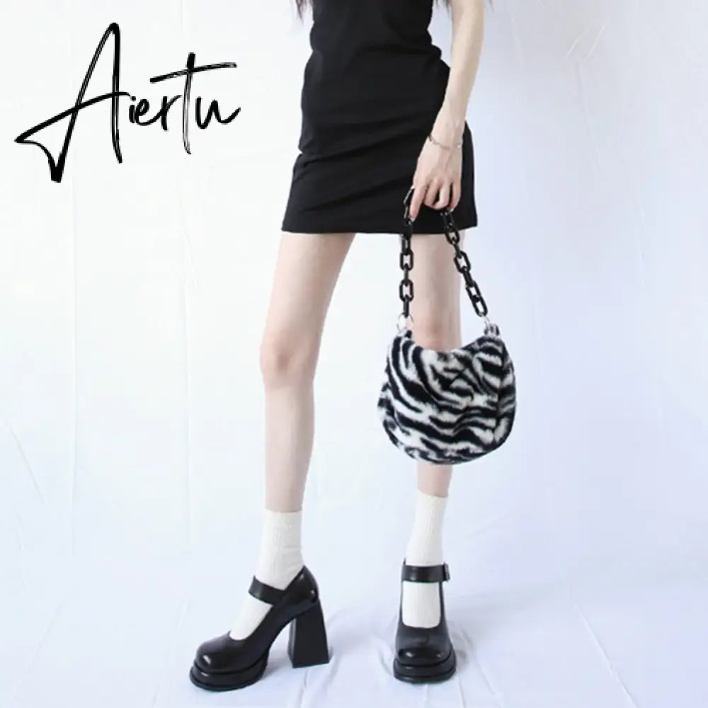 Aiertu Office Ladies Platform Round Toe High Heels Sandals Women Buckle Strappy Marry Janes Black JK Cosplay Goth Punk Summer Shoes Aiertu
