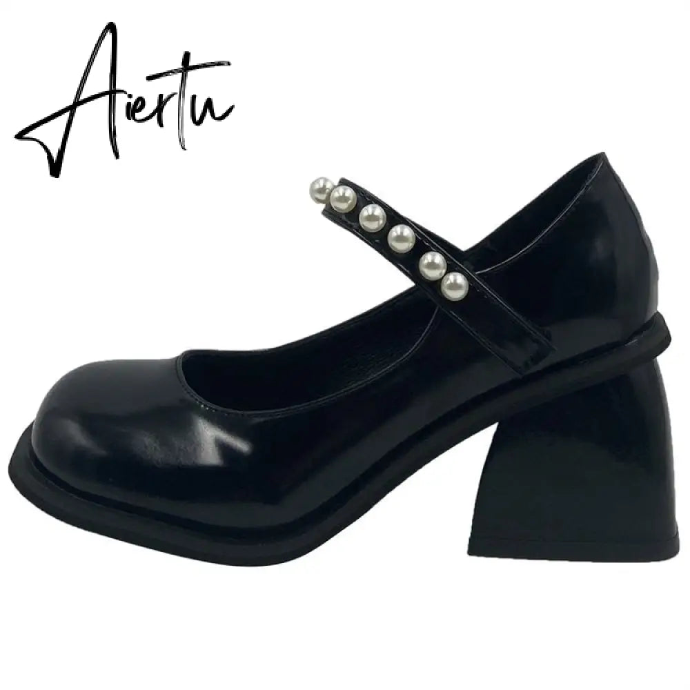 Aiertu Office Ladies Platform Round Toe High Heels Sandals Women Buckle Strappy Marry Janes Black JK Cosplay Goth Punk Summer Shoes Aiertu